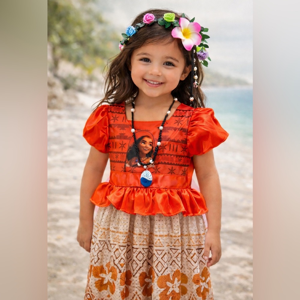 Disney Red and Orange Moana Costume with Floral Headband